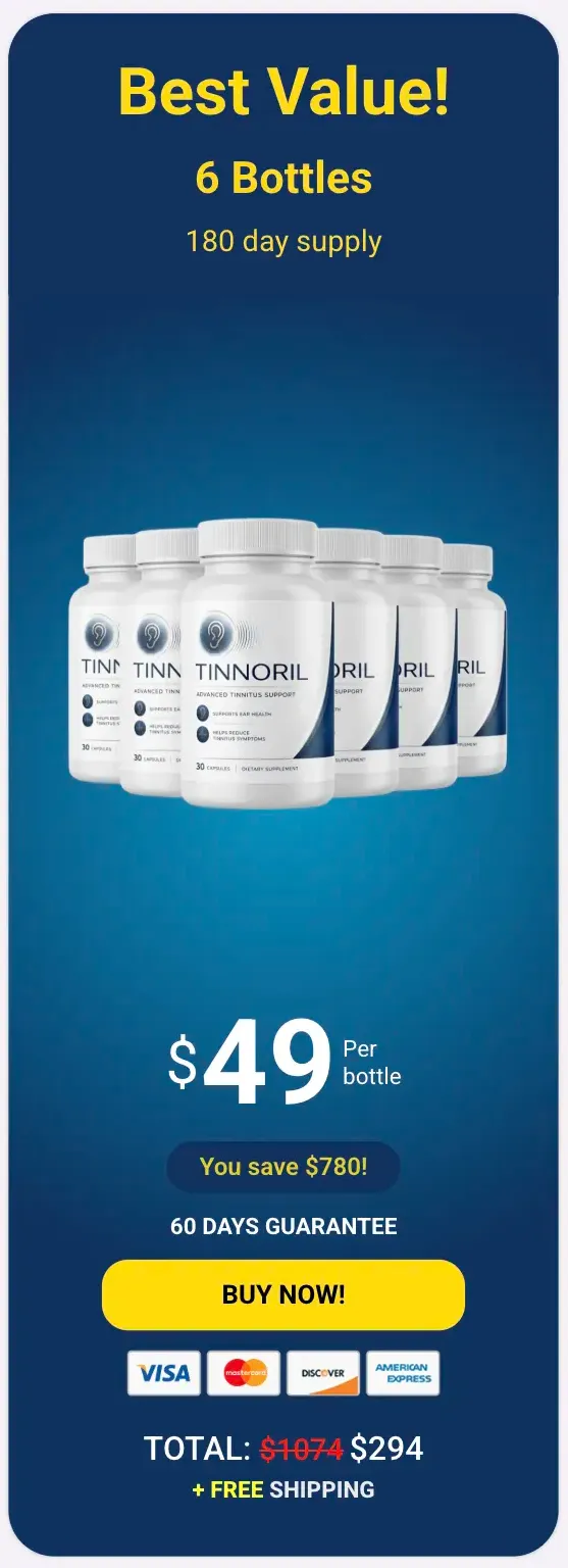 Tinnoril 6 bottle best value pack 180-day supply with free US shipping