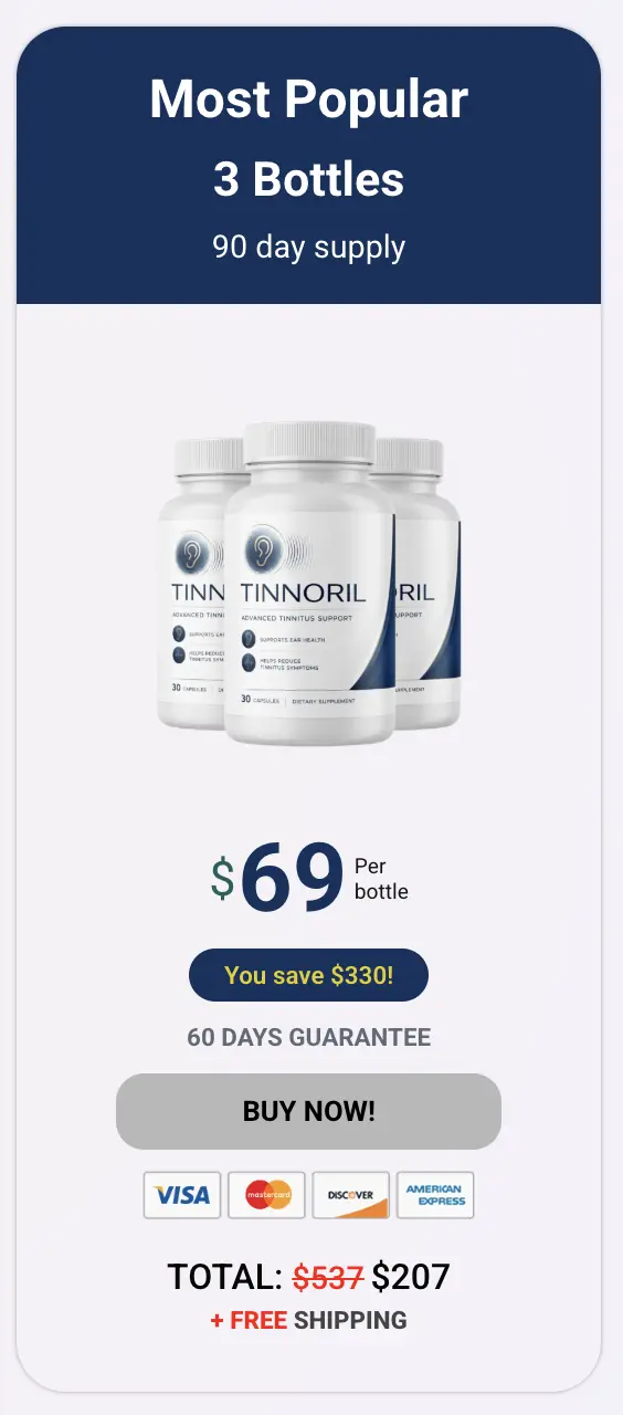 Tinnoril 3 bottle most popular pack 90-day supply with free US shipping